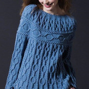CABLED PULLOVER（圈圈漣漪）女士藍色約克套頭毛衣花樣圖解