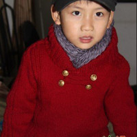 我家小帅的红毛衣 男童棒针青果领套头毛衣