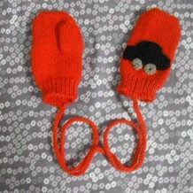 毛线编织儿童棒针带绳挂脖手套