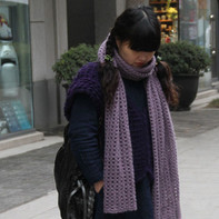 简单好织百搭款紫色马海毛钩针围巾