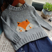 小狐貍圖案男童棒針套頭毛衣