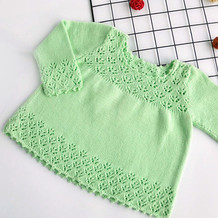 春芽(2-1)清新绿色儿童棒针裙式毛衣编织视频教程