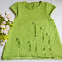 绿意 简洁可爱1-3岁儿童棒针半包袖连衣裙