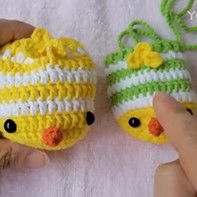 条纹小鸡蛋兜  可爱卡通动物造型钩针蛋袋端午立夏蛋兜编织视频教程