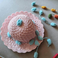 花儿朵朵帽 粉色钩针棉草遮阳帽