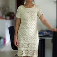 底边拼花女士钩针短袖连衣裙