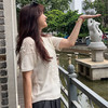 結(jié)構(gòu)特別的復(fù)古棒針真絲短袖套頭衫