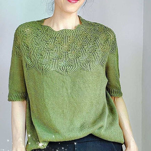 瑪麗絲Tee 云素亞麻女士棒針育克圓肩短袖