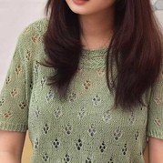 領子很有特點的云素亞麻女士棒針復古短袖