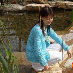 度假風十足優雅藍女士鉤針流蘇開衫