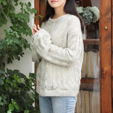 傾慕 休閑寬松落肩袖女士棒針馬海毛衣編織視頻教程