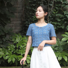 诗雅 蕾丝线钩针编织女士短袖衫
