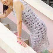 多花樣組合扇形花裙擺女士鉤針背心裙