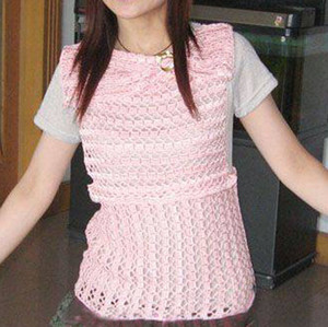 領口蝴蝶結女士鉤針無袖套衫
