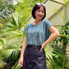 云素亞麻清爽透氣別致小葉子花圓領套頭T