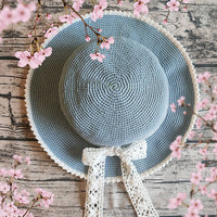 兒童鉤針棉草大檐帽 夏季外出遮陽必備品
