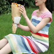 清新甜美彩虹色女士鉤針蕾絲線連衣裙