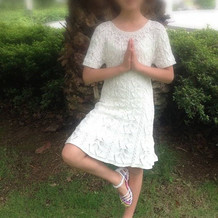 白色夏叶 仿志田款儿童棒针叶子花短袖连衣裙 