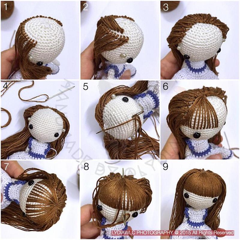 钩针人偶发型的制作技巧(7)毛线玩偶头发制作教程